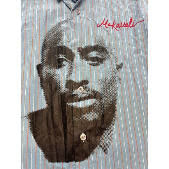 Makaveli Branded Button‎ Up Shirt Men's 2xl Striped Tupac Rose Concrete - Picture 3 of 6
